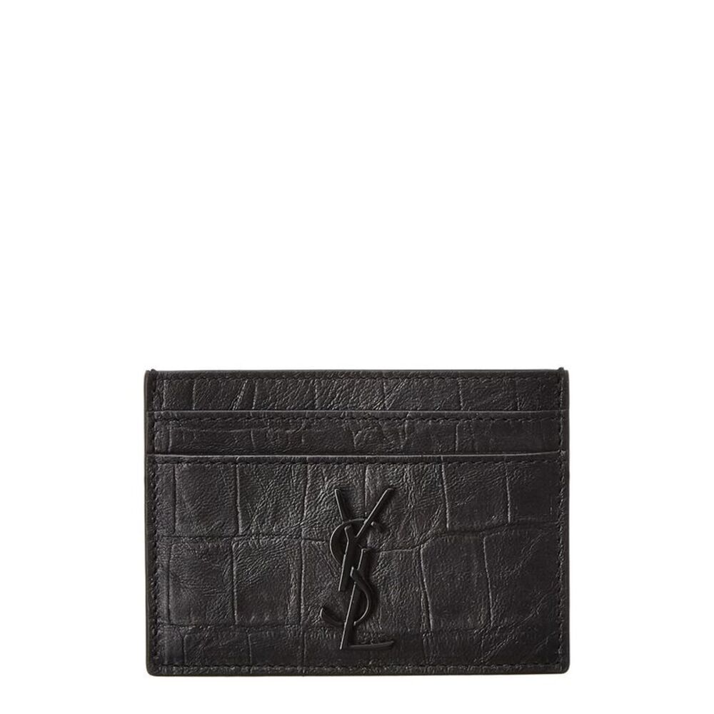 Saint Laurent Croc-Embossed Leather Card Case, Black